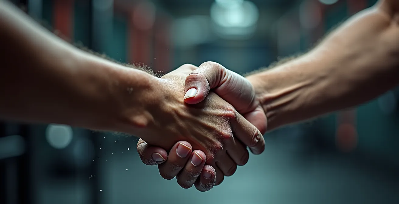 Poignée de main entre deux sportifs après une session test
